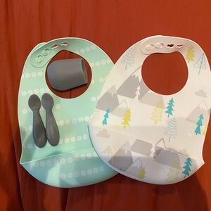 Ezpz tiny cup - EZPZ utensil - Silicone Baby Bib - Mint and Multicolor